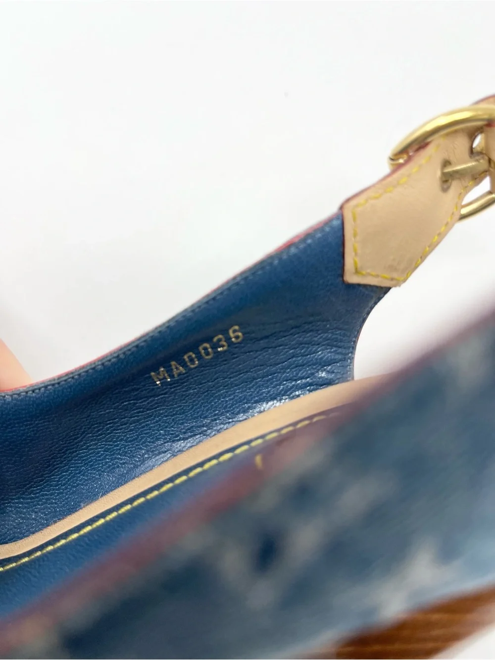 Vintage Vtg Louis Vuitton Blue Denim Logo Monogram Slingback Sandals Heels 37 7
